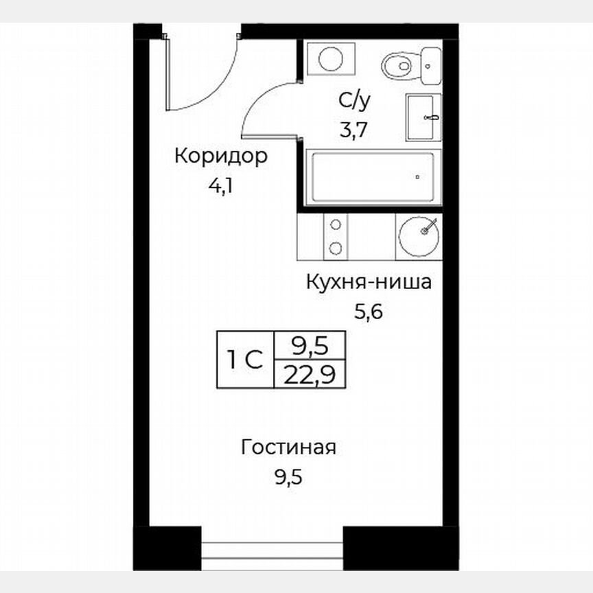 Апартаменты-студия, 22,9 м², 9/30 эт.