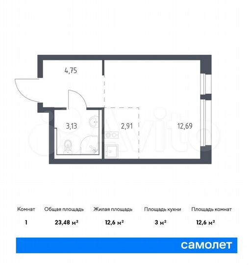 Квартира-студия, 23,5 м², 8/17 эт.