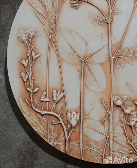 Ботанический барельеф, панно из гипса, подарок