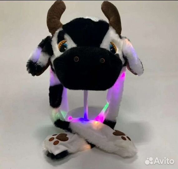 Шапочка бычок или коровка с двигающимися и светящи