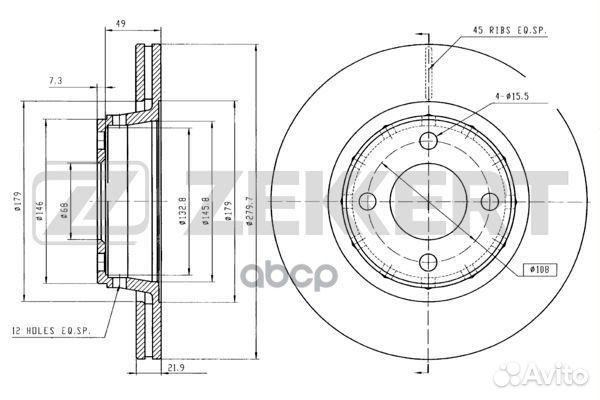 Диск торм. перед. Audi 80 91- Cabriolet 92- C