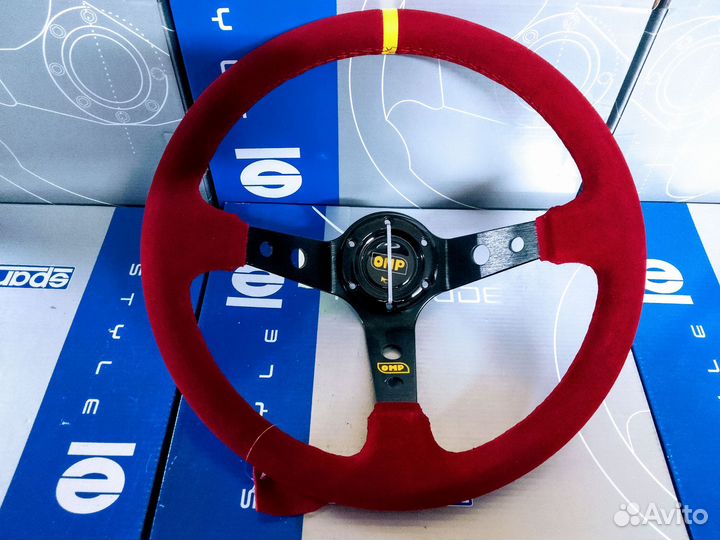 Спортивный руль omp с красным ободом из замши