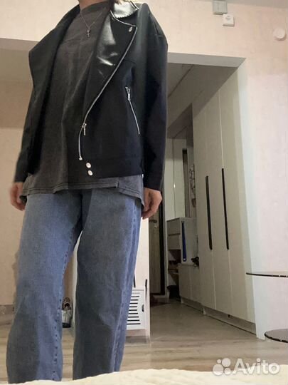 Кожаная куртка косуха оверсайз