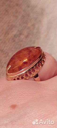 Золотое кольцо с янтарем 583пр СССР
