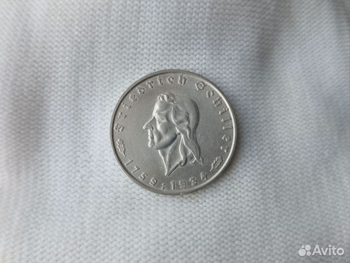 2 марки 1934 Фридрих Шиллер F Германия