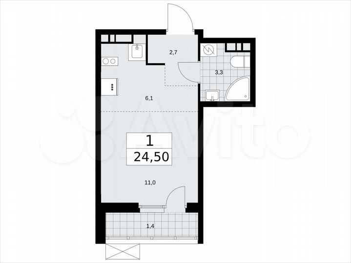 Квартира-студия, 24,5 м², 7/9 эт.