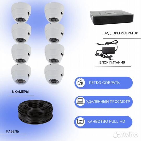 Готовый комплект видеонаблюдения AHD с 8 внутренни