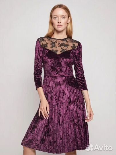 Платье велюровое с кружевом + перчатки (52 РФ)