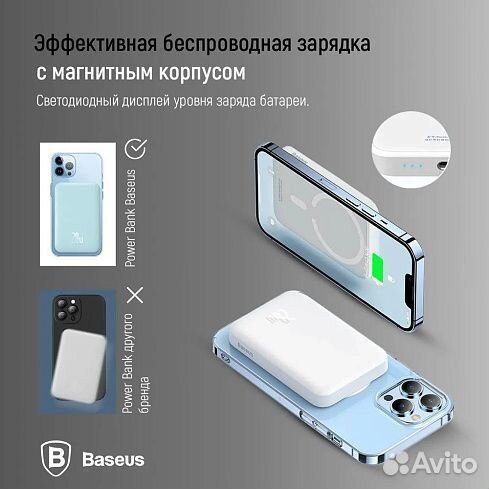 Повербанк Baseus на 10000 мАч 20 Вт MagSave белый