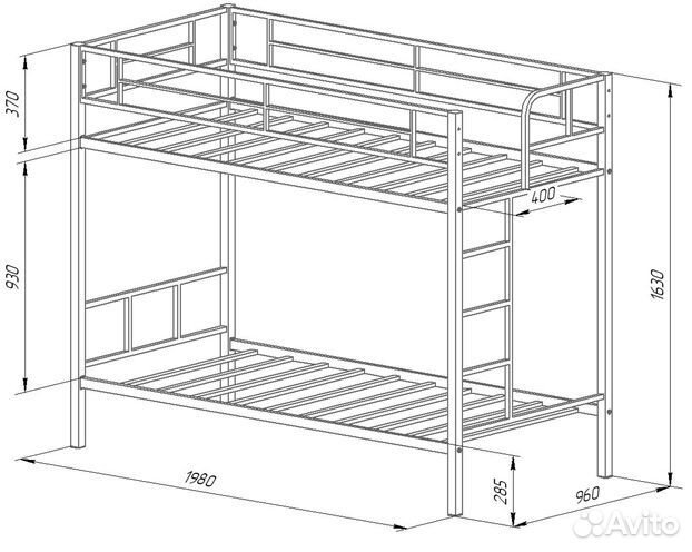 Кровать двухъярусная св Металл 190х90 до 300кг