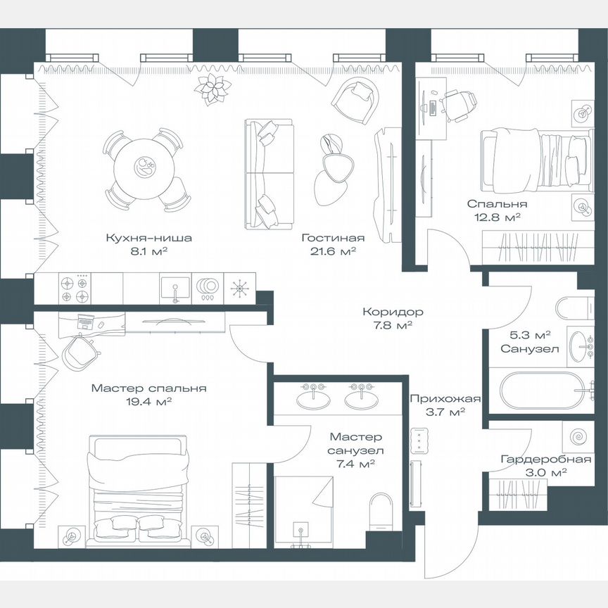 3-к. квартира, 89,1 м², 3/11 эт.
