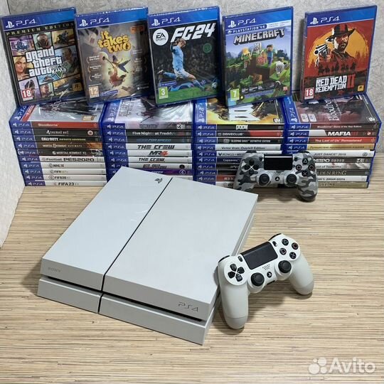 Sony PlayStation 4 Белая + 50Игр + 2Джойстика