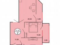 2-к. квартира, 68,1 м², 2/9 эт.