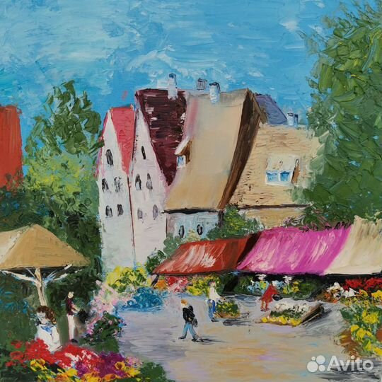 Картина маслом на холсте городской рынок пейжаз