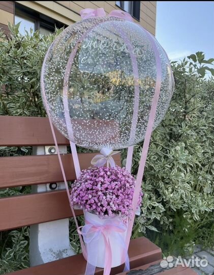 Шар баблс с цветами.Подарок на день рождения