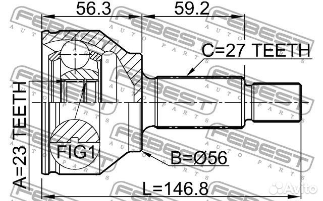 Шрус наружный 23x56x27 ford mondeo 00