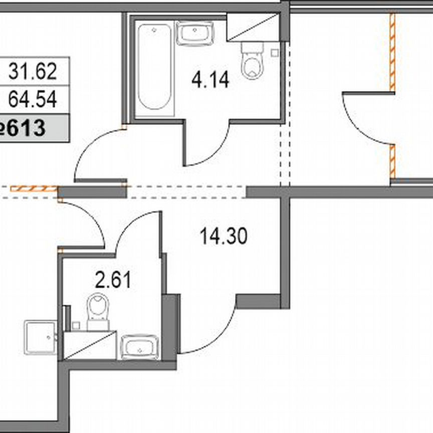 2-к. квартира, 64,5 м², 3/25 эт.