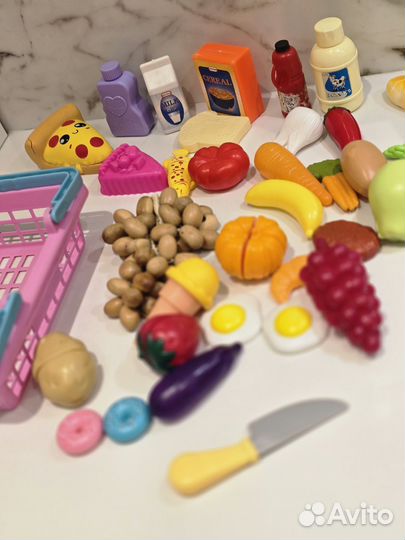 Игровой набор продукты 34 штуки и корзина