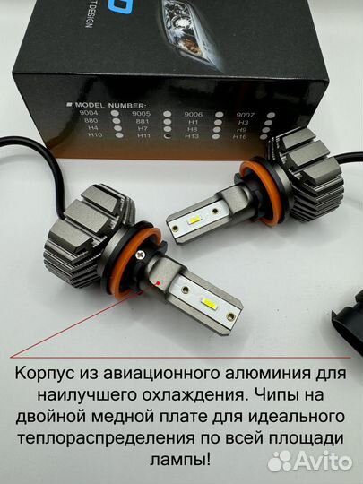 Яркие LED лампы Н11 на 42 вата. 2 шт. 12V