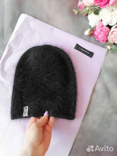 Шапка бини женская вязаная чёрная