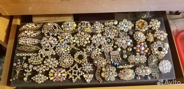 Брошь, клипсы винтаж СССР aurora borealis