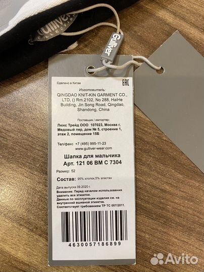 Шапка демисезонная для мальчика Gulliver 52см