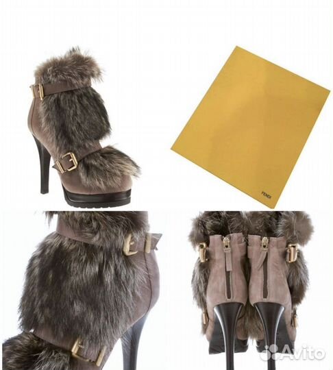 Fendi оригинал ботильоны с натуральным мехом