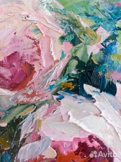 Картина маслом с цветами 40х30см.букет цветов