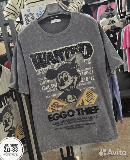 Футболка варенка Микки Маус паетки Оверсайз до 48