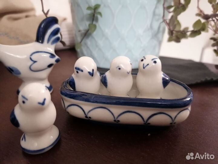 Гжель подворье петушок курица цыплята