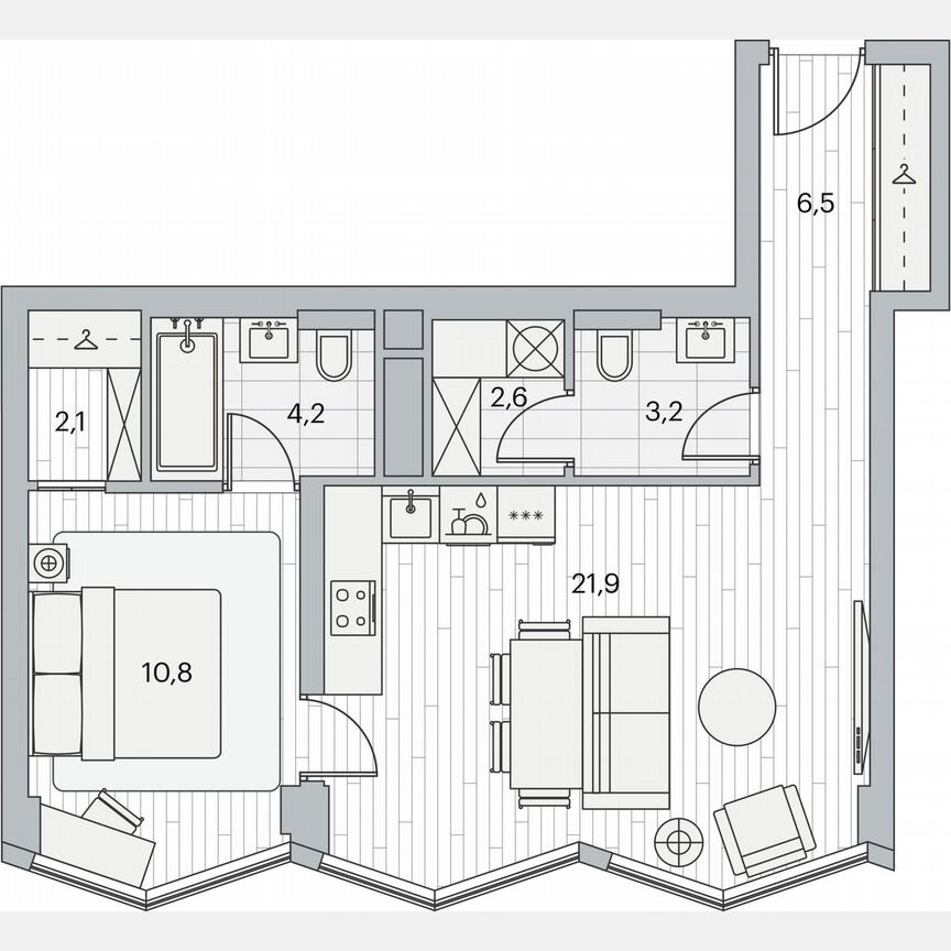 1-к. квартира, 51,1 м², 17/20 эт.