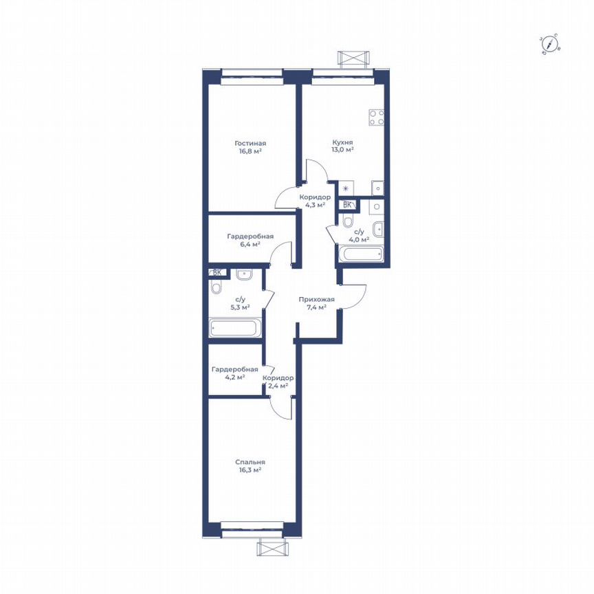 2-к. квартира, 80,1 м², 1/14 эт.