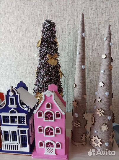 Новогодние домики для декора, ёлка, сани,дед мороз