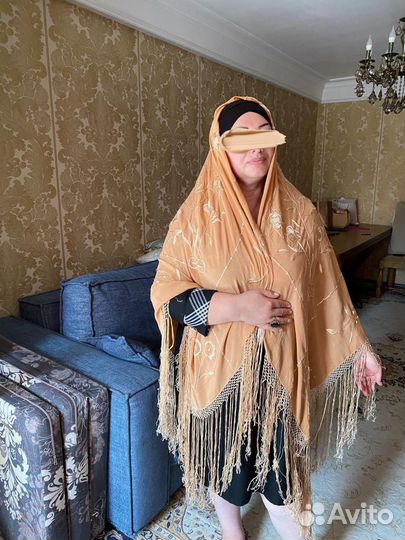 Старинный николаевский крепдешиновый платок-шаль