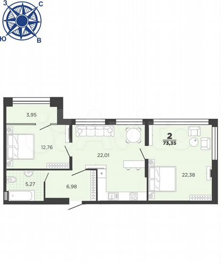 2-к. квартира, 73,4 м², 26/26 эт.