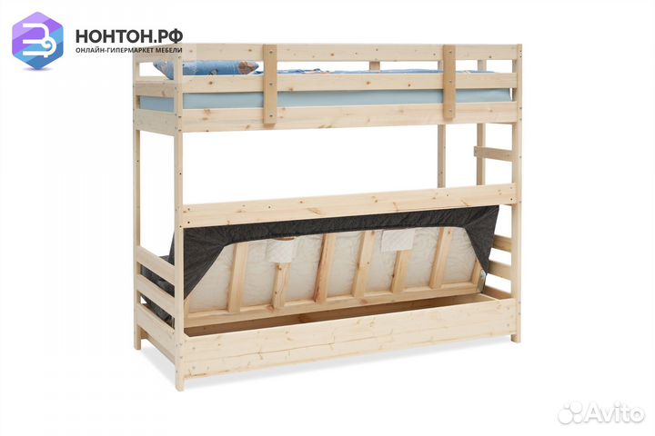 Двухъярусная кровать массив с диван-кроватью темно