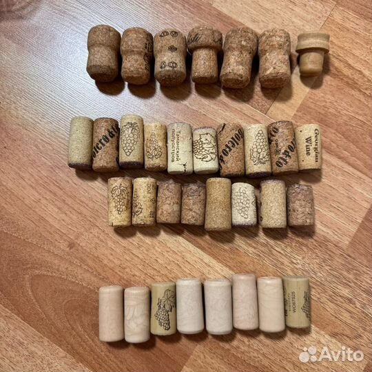 Пробки от вина и шампанского 33 шт корковые и плас