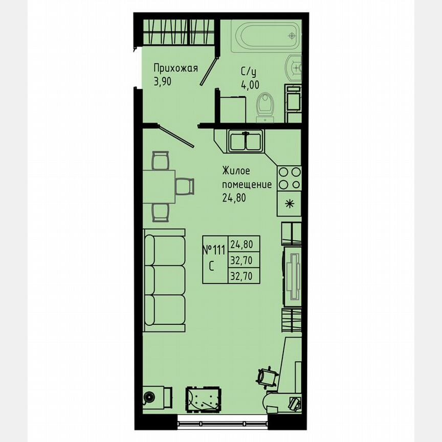 Квартира-студия, 32,7 м², 5/8 эт.