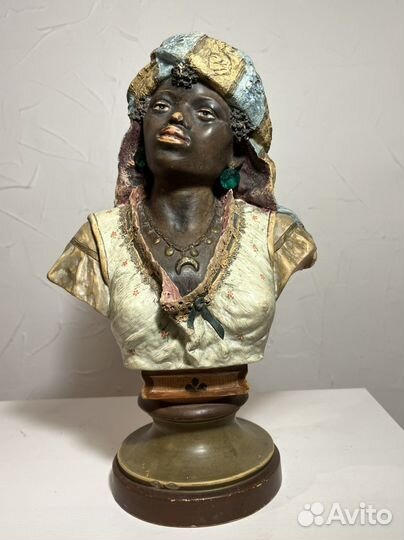 Бюст антикварный, статуэтка Африканка, терракота