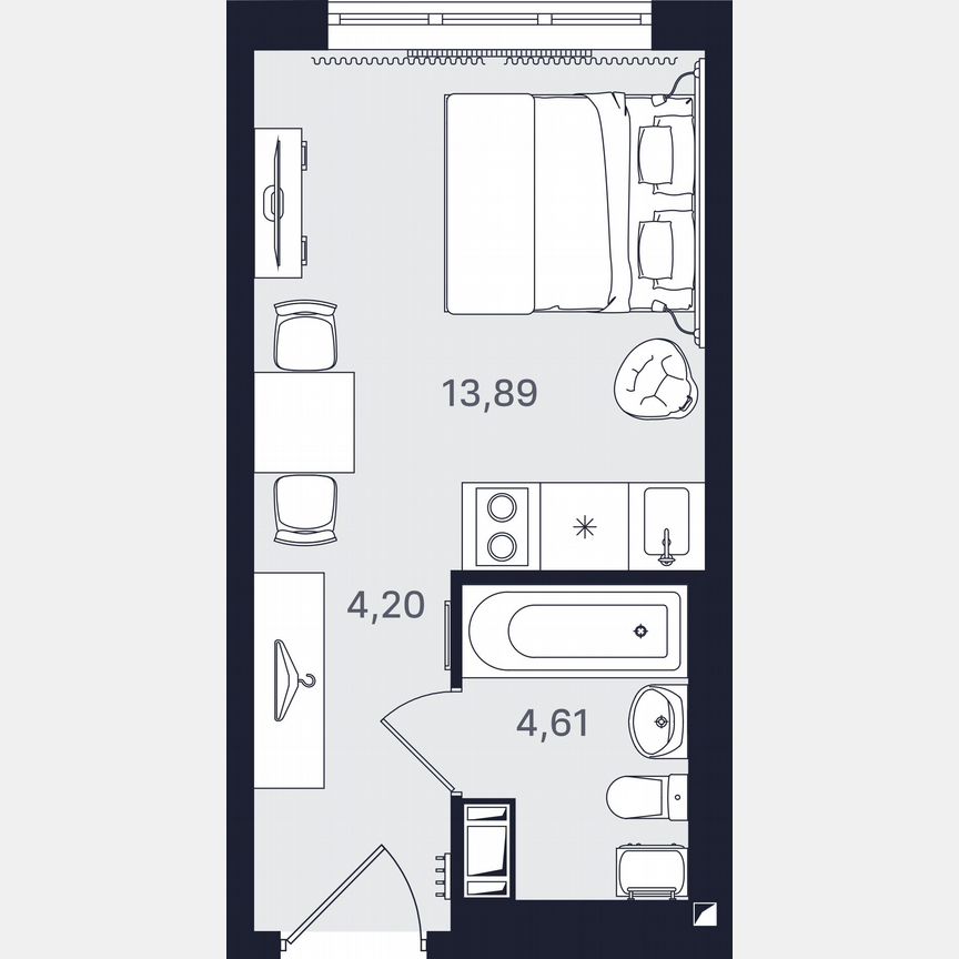 Апартаменты-студия, 22,7 м², 20/24 эт.