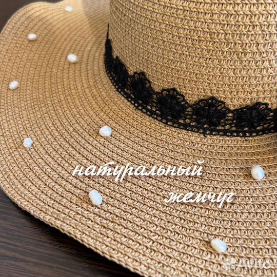 Шляпа женская летняя с натуральным жемчугом