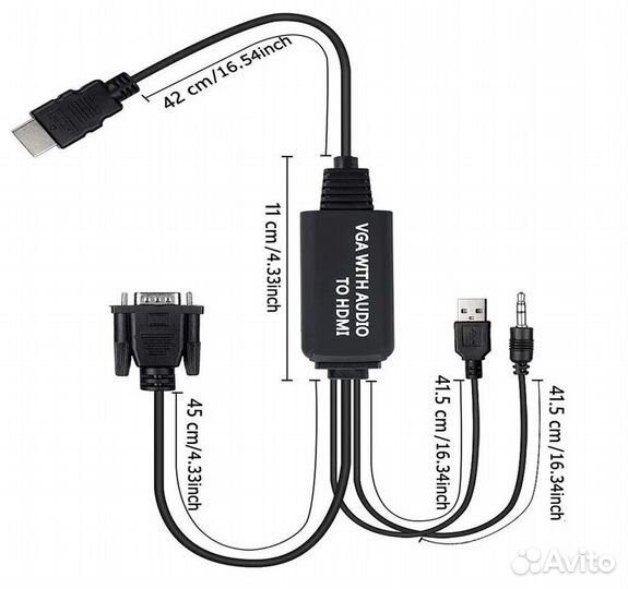 Кабель-конвертер 1,2 метра из VGA в hdmi, vga-hdmi