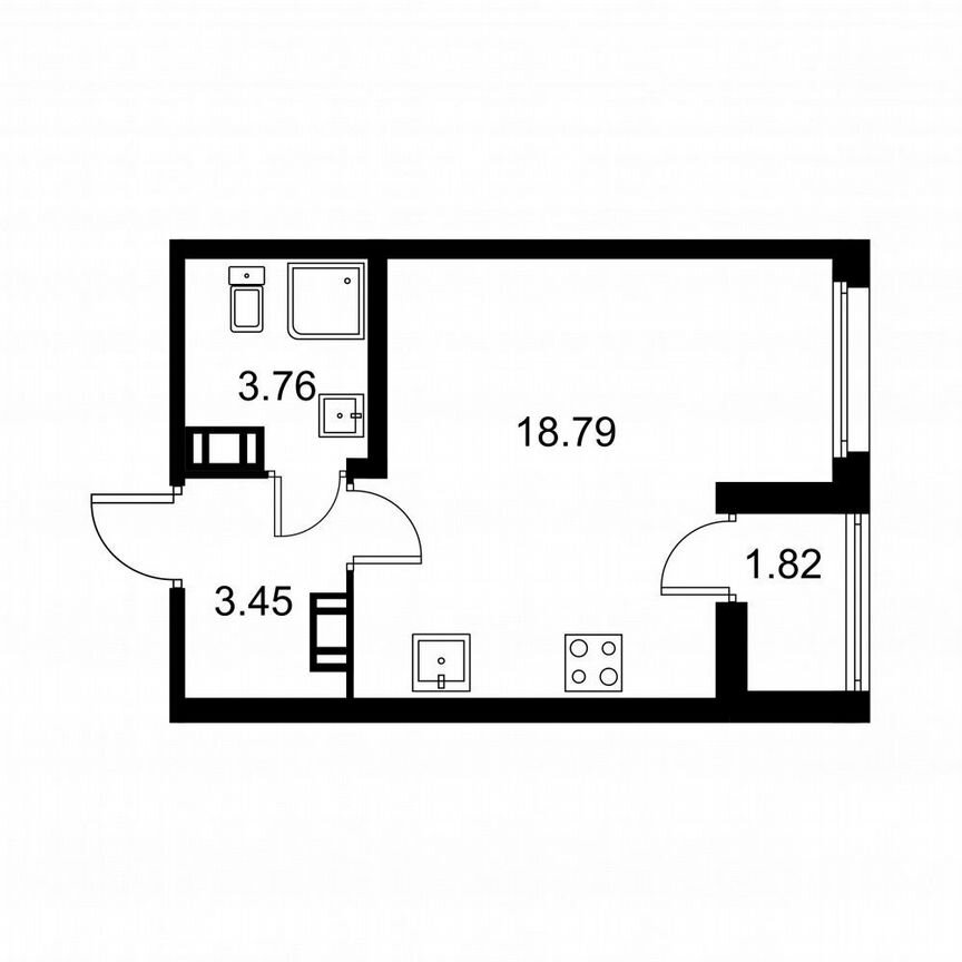Квартира-студия, 26,9 м², 8/9 эт.