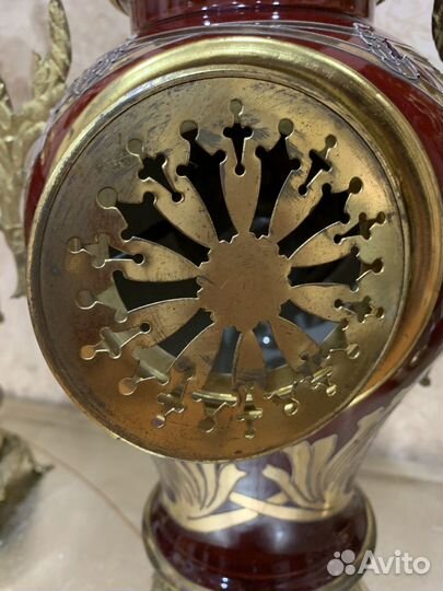 Старинные каминные часы бронза с подсвечниками