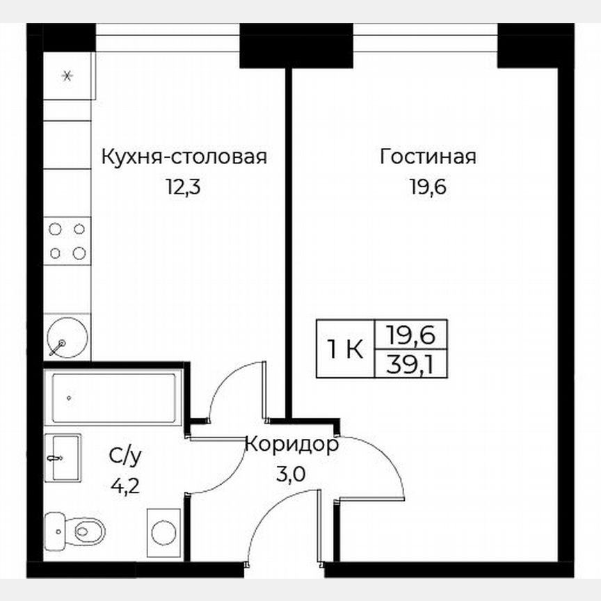 1-к. апартаменты, 39,1 м², 14/30 эт.