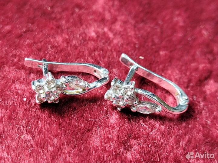 Серьги Цветок серебро 925 кокошник рспм Фианиты