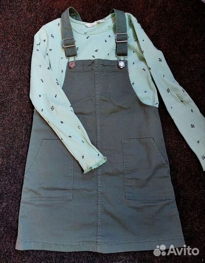 Комплект HM джинсовый сарафан и лонг, рост 128