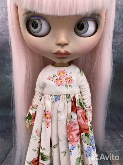 Платье длинное розовое для куклы Блайз цветочное