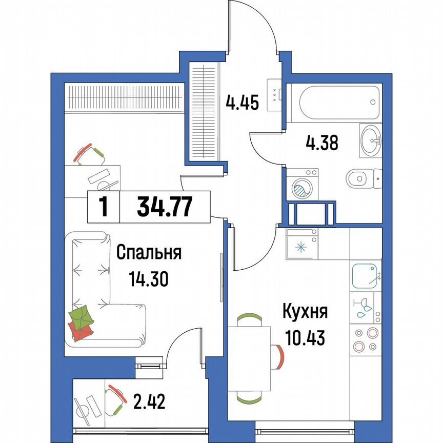 1-к. квартира, 34,8 м², 11/16 эт.