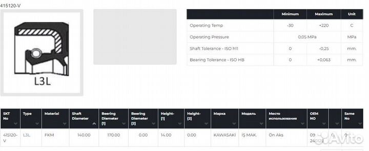 Сальник 140х170х14 (415120-V) высокотемп